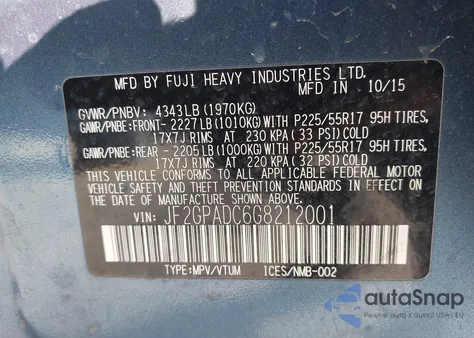 2016 Subaru Crosstrek 2.0I Premium z USA, uszkodzony, nr VIN JF2GPADC6G8212001